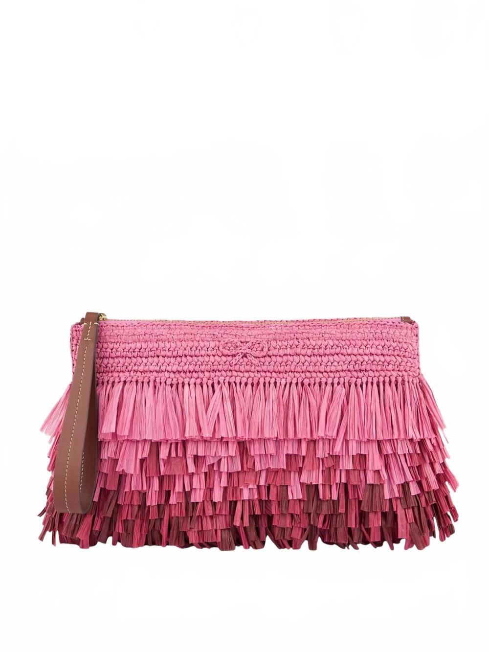 NEW ANYA HINDMARCH women's bow clutch shag in bubblegum raffia